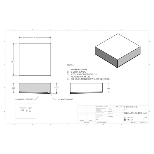23 Gallon Custom Roto-Mold RV Holding Tank (MPN: H-612)