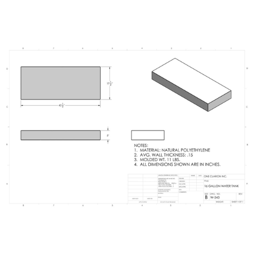 15 Gallon Custom Roto-Mold RV Water Tank (MPN: W-543)