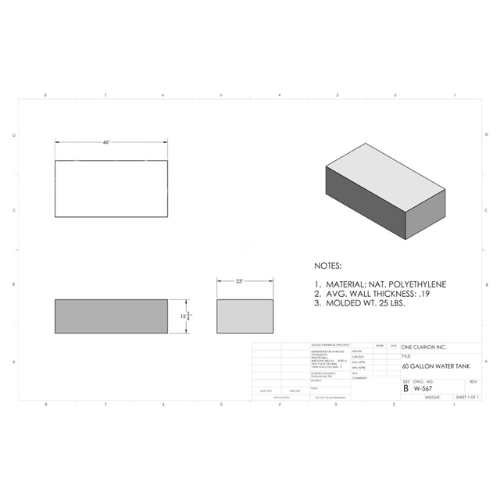 60 Gallon Custom Roto-Mold RV Water Tank (MPN: W-567)