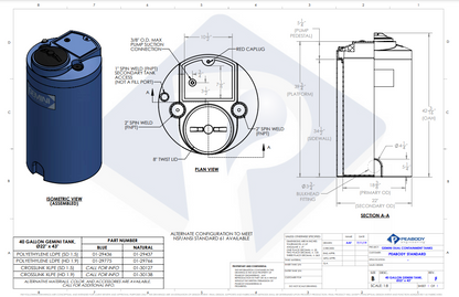 40 Gallon XLPE Peabody Engineering Gemini Round Dual Containment Tank 1.9 SG (MPN:01-30138)