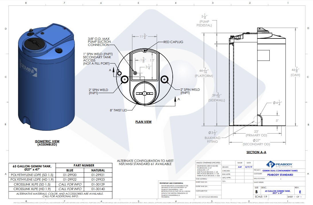 Tank Base Engineering 65 Gallon XLPE Peabody Engineering Gemini Round Dual Containment Tank ...