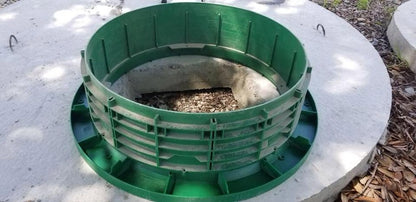 Top view of a Texas Precast 20 inch septic tank riser lid