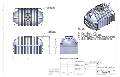 1000 Gallon Custom Roto-Mold Cistern (MPN: 1000 CT)