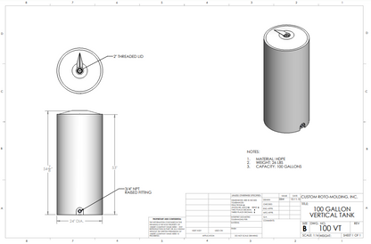 100 Gallon Custom Roto-Molding Vertical Tank (MPN: 100 VT FW)