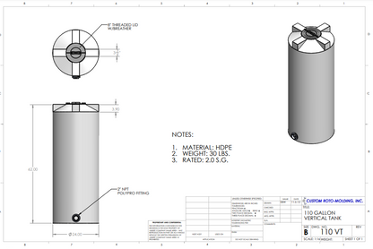 110 Gallon Custom Roto-Molding Vertical Tank (MPN: 110 VT FW)