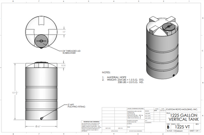 1225 Gallon Custom Roto-Molding Vertical Tank (MPN: 1225 VT FW)