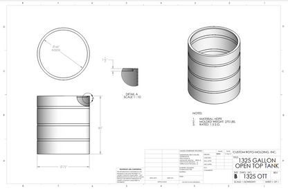 1325 Gallon Custom Roto-Mold Plastic Open Top Tank (MPN 1325 OTT)