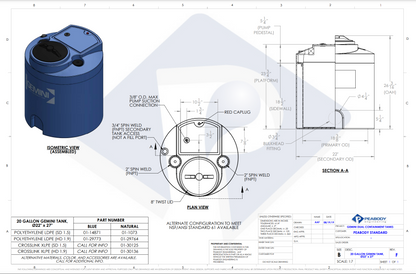 20 Gallon Peabody Engineering Gemini Round Dual Containment Tank 1.5 SG (MPN:01-14871)