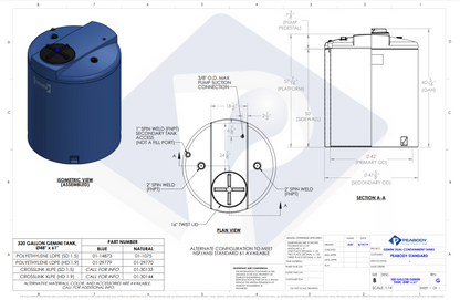 320 Gallon Peabody Engineering Gemini Round Dual Containment Tank 1.9 SG (MPN: 01-29779)