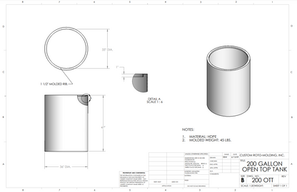 200 Gallon Custom Roto-Mold Plastic Open Top Tank (MPN 200 OTT)