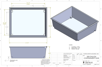 200 Gallon Custom Roto-Mold Plastic Rectangular Open Top Tank (MPN 200 ROTT)