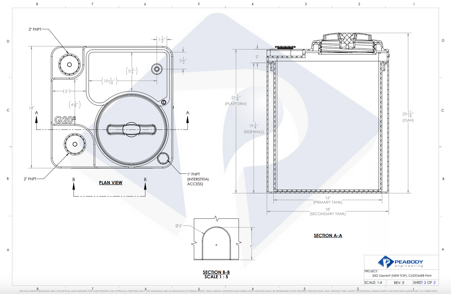 20 Gallon Peabody Engineering Gemini Square Dual Containment Tank 1.9 SG (MPN: 01-30052)