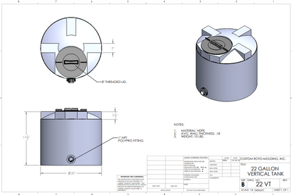 22 Gallon Custom Roto-Molding Vertical Tank (MPN:22 VT FW)