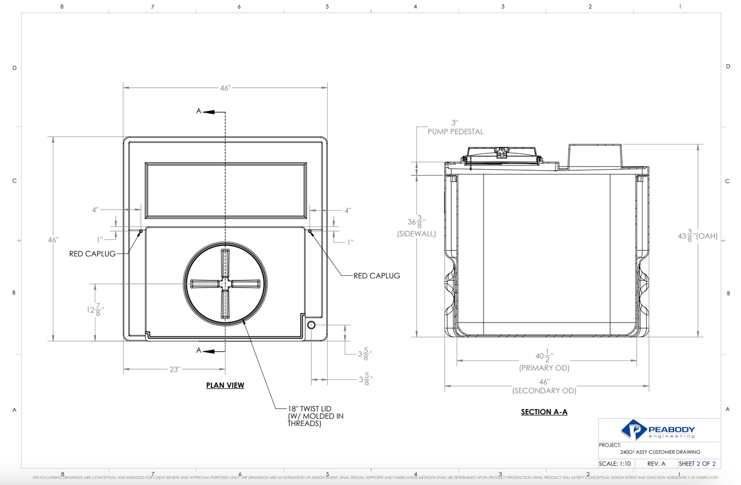 240 Gallon Peabody Engineering Gemini Square Dual Containment Ribbed Tank 1.5 SG (MPN: 01-35508)