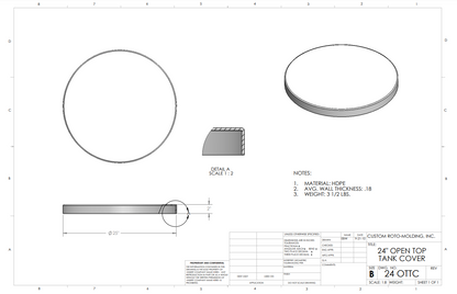 24 inch Custom Roto-Mold Open Top Tank Cover (MPN 24 OTTC)