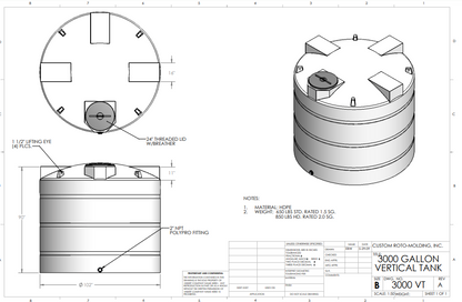 3000 Gallon Custom Roto-Molding Vertical Tank (MPN: 3000 VT FW)