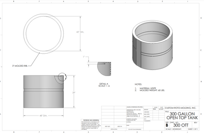 300 Gallon Custom Roto-Mold Plastic Open Top Tank (MPN 300 OTT)
