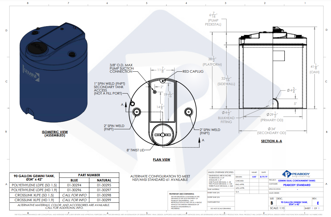 Tank Base Engineering 90 Gallon Peabody Engineering Gemini Round Dual Containment Tank 1.5 S ...