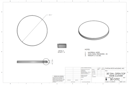 30 inch Custom Roto-Mold Open Top Tank Cover (MPN: 30 OTTC)
