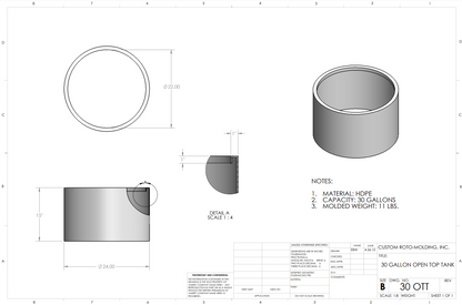 30 Gallon Custom Roto-Mold Plastic Open Top Tank (MPN 30 OTT)