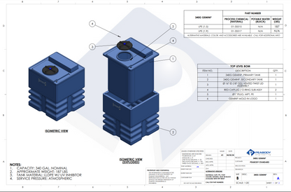 340 Gallon HDXLPE Peabody Engineering Gemini Square Dual Containment Ribbed Tank 1.9 SG (MPN: 01-35519)