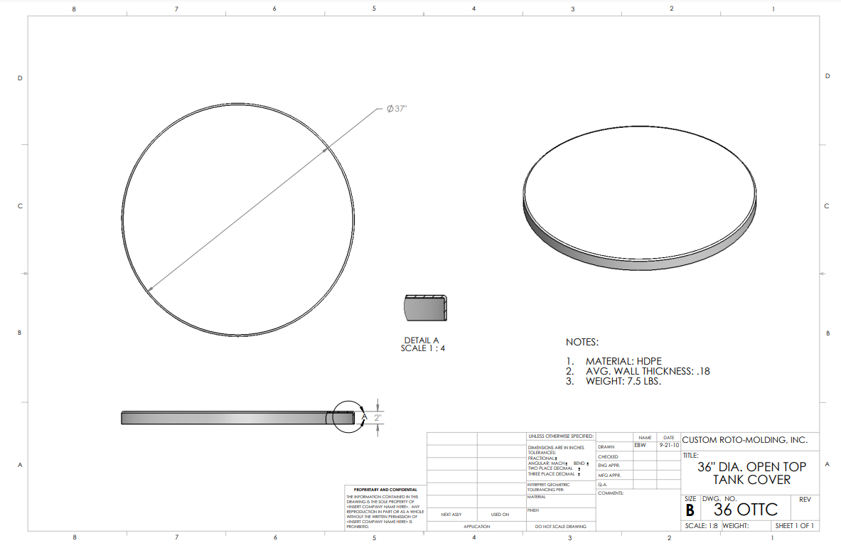 36 inch Custom Roto-Mold Open Top Tank Cover (MPN: 36 OTTC)