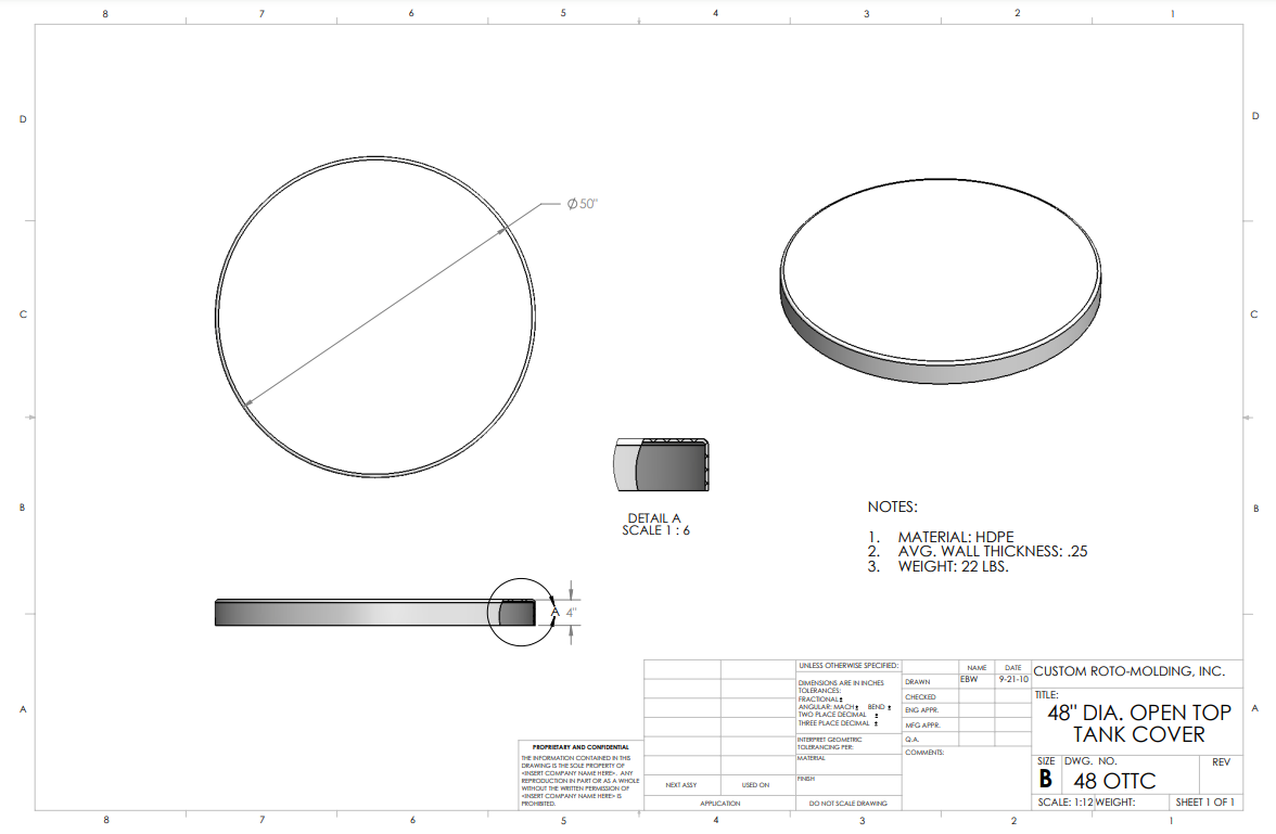 48 inch Custom Roto-Mold Open Top Tank Cover (MPN 48 OTTC)