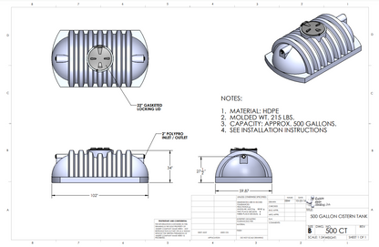 500 Gallon Custom Roto-Mold Cistern (MPN: 500 CT)