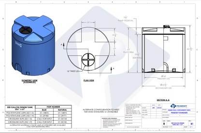 500 Gallon Peabody Engineering Gemini Round Dual Containment Tank 1.9 SG (MPN: 01-29780)