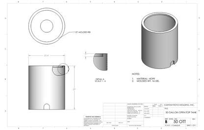 50 Gallon Custom Roto-Mold Plastic Open Top Tank (MPN 50 OTT)