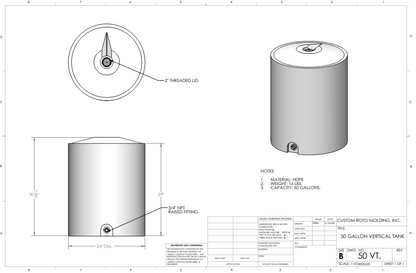 50 Gallon Custom Roto-Molding Vertical Tank (MPN: 50 VT FW)
