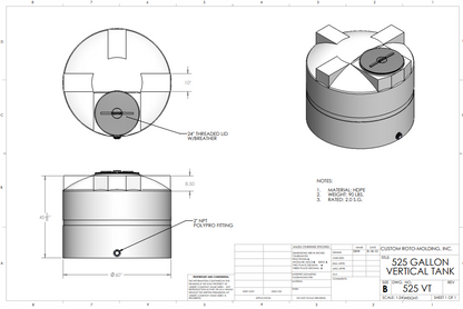 525 Gallon Custom Roto-Molding Vertical Tank (MPN: 525 VT FW)