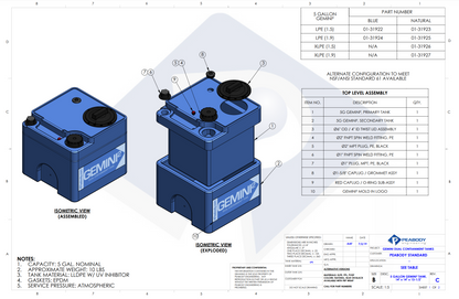 5 Gallon Peabody Engineering Gemini Square Dual Containment Tank 1.9 SG (MPN: 01-31924)