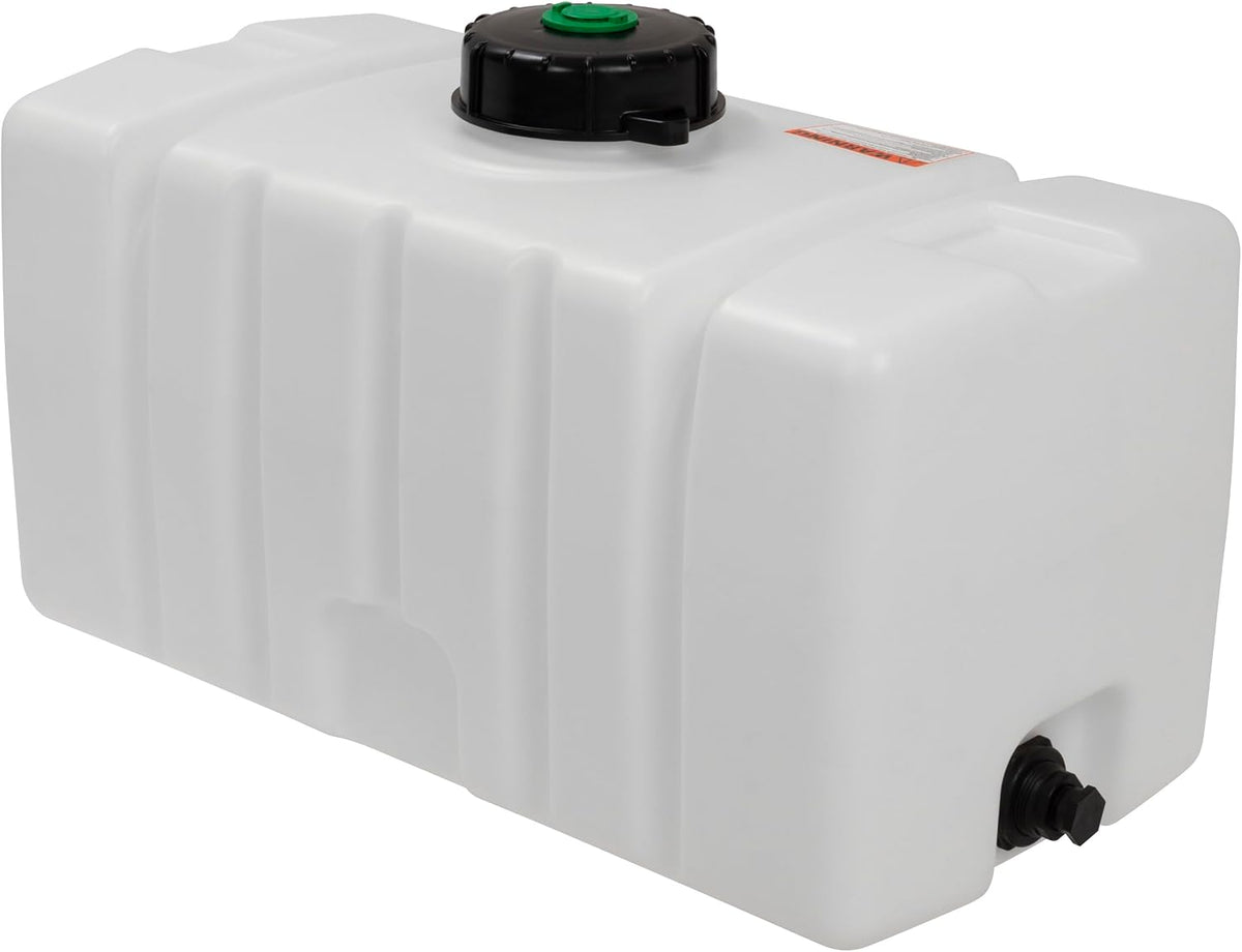Elkhart Plastics 50 Gallon Flat Bottom Utility Storage Tank 1.7 SG (107049A03) - front view with 6 inch cap and outlet - Elkhart Plastics product line photo