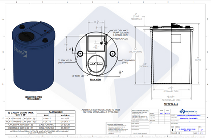 62 Gallon Peabody Engineering Gemini Flat Top Round Dual Containment Tank 1.9 SG (MPN: 01-29776)