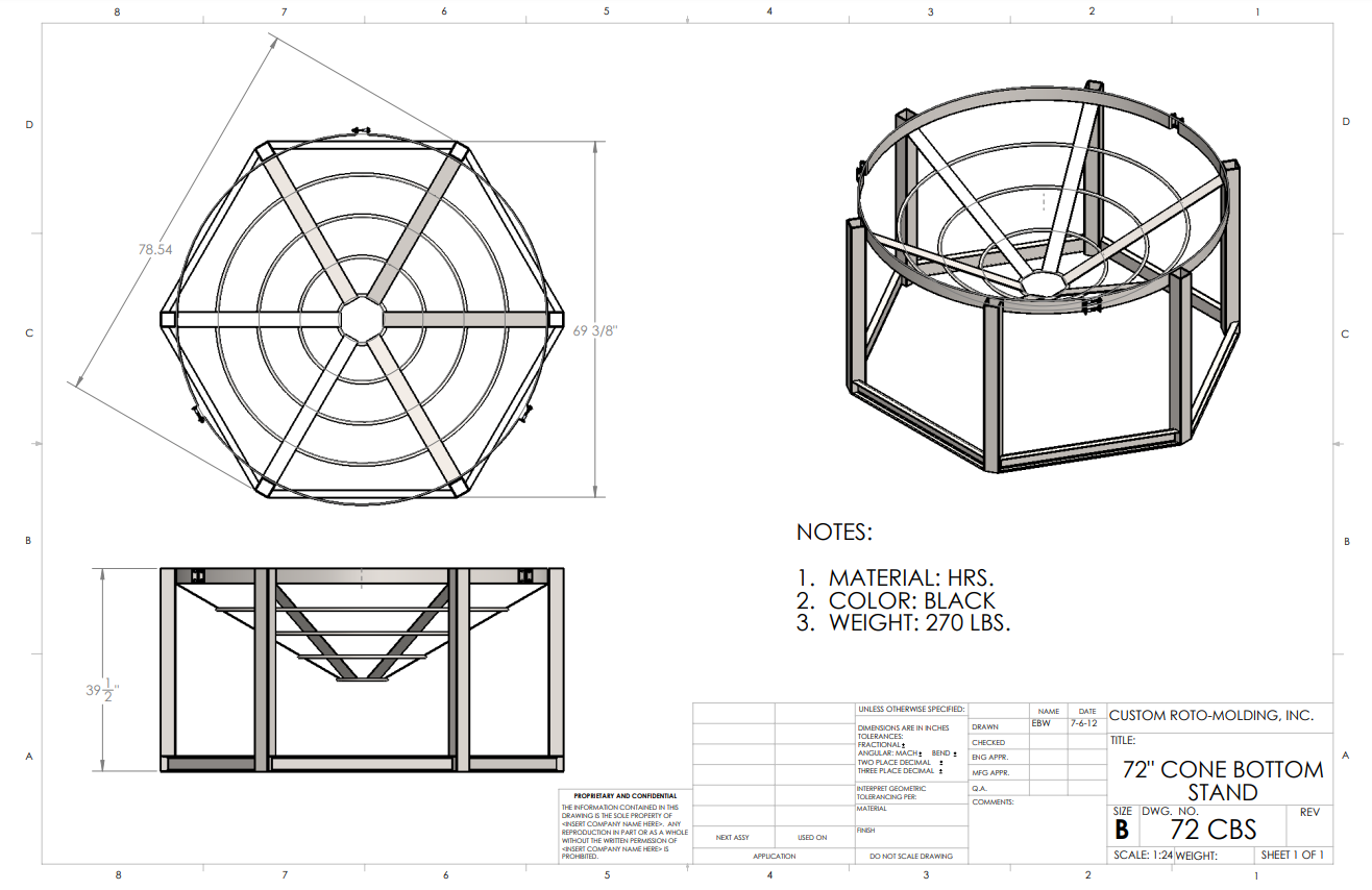 72 inch Diameter Custom Roto-Mold Cone Stand  (MPN 72 CBS)