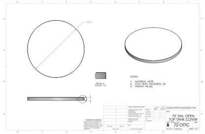 72 inch Custom Roto-Mold Open Top Tank Cover (MPN 72 OTTC)