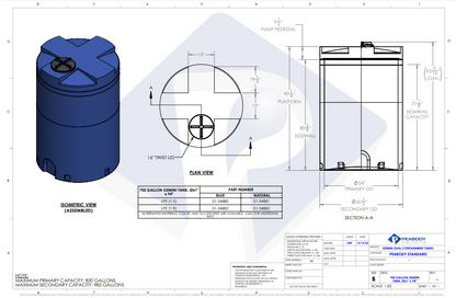 750 Gallon Peabody Engineering Gemini Round Dual Containment Tank 1.5 SG (MPN: 01-34880)