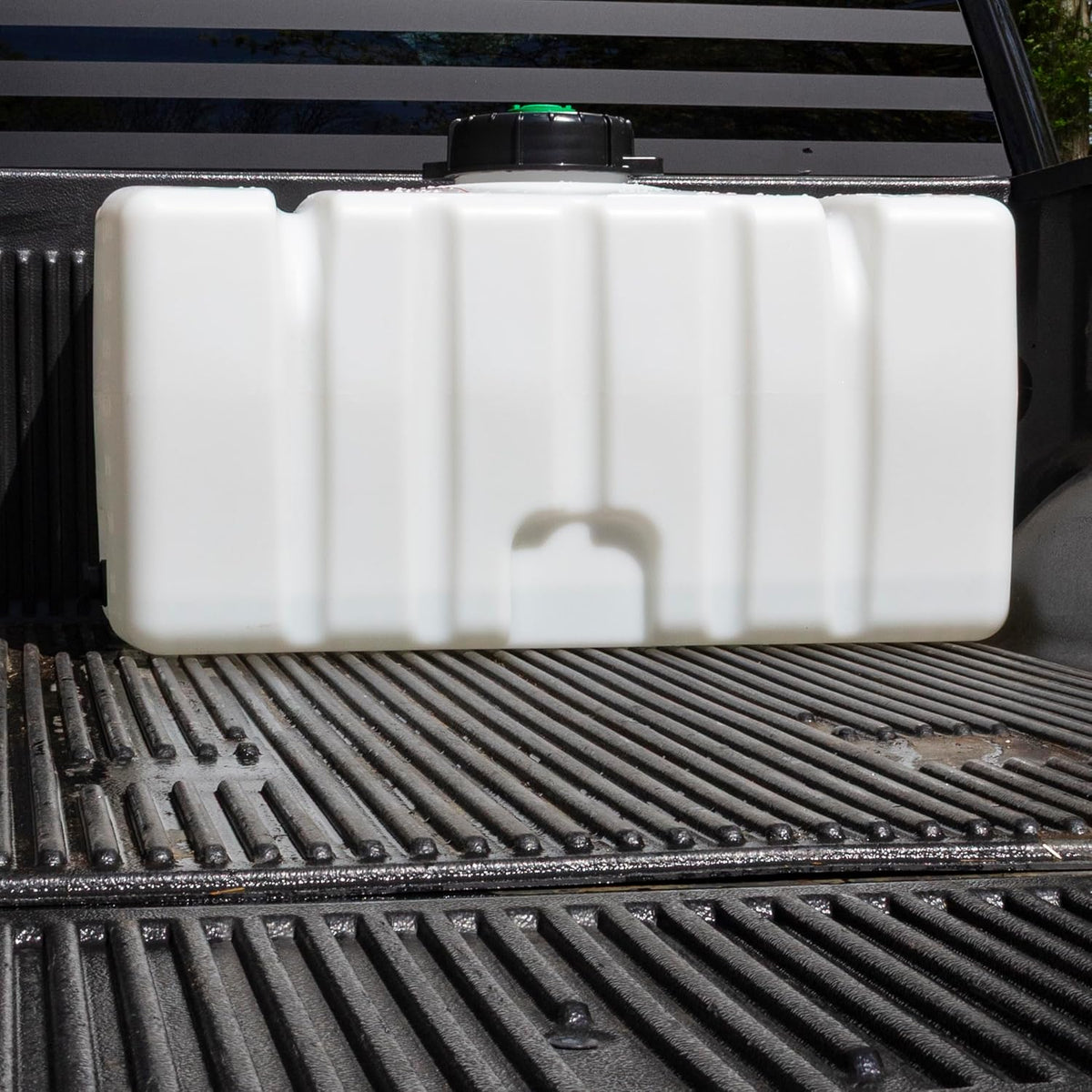 Elkhart Plastics 50 Gallon Flat Bottom Utility Storage Tank 1.7 SG (107049A03) - in a pickup truck bed - Elkhart Plastics product line photo