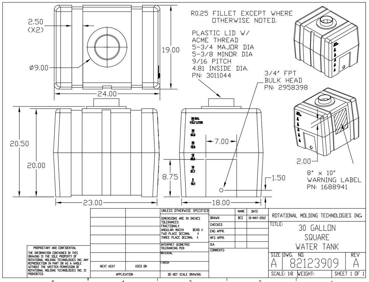 Rectangular Tank Flat Pattern 30 Gallon RomoTech Domed Flat Bottom Utility Tank (MPN:82123909) – Tank ...