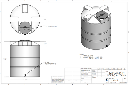 825 Gallon Custom Roto-Molding Vertical Tank (MPN:825 VT FW)