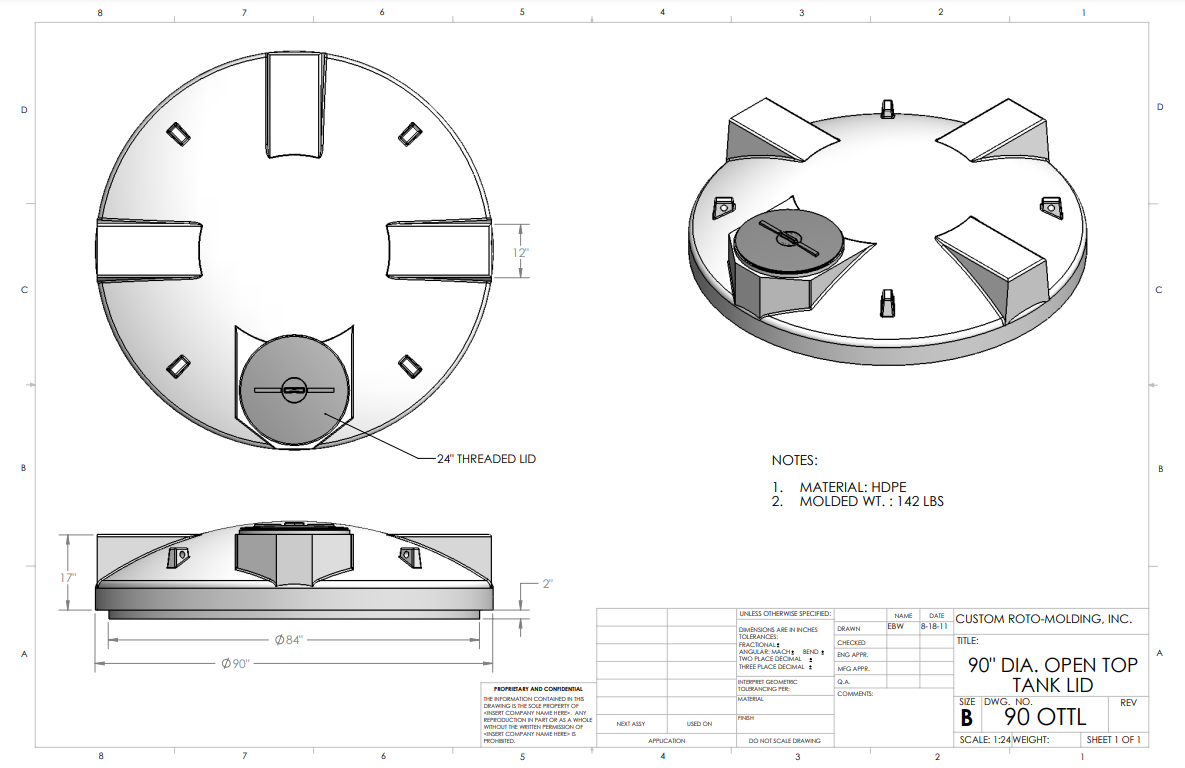 90 inch Custom Roto-Mold Open Top Tank Lid (MPN: 90 OTTL)