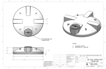 96 inch Custom Roto-Mold Open Top Tank Lid (MPN: 96 OTTL)