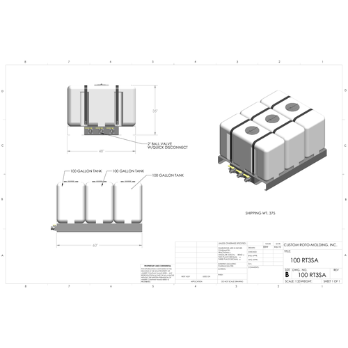 Custom Roto-Molding 100 Gallon Skid Mounted Tank Assembly (100 RT3SA) - manufacturer drawing