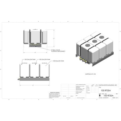 Custom Roto-Molding 100 Gallon Skid Mounted Tank Assembly (100 RT3SA) - manufacturer drawing