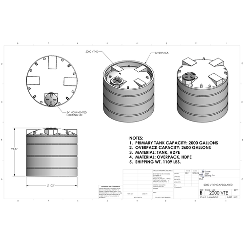 Custom Roto-Molding 2000 Gallon Encapsulated Double Wall Tank (2000 VTE) - manufacturer drawing