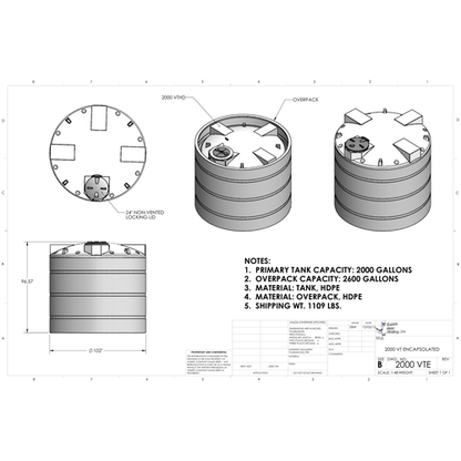 Custom Roto-Molding 2000 Gallon Encapsulated Double Wall Tank (2000 VTE) - manufacturer drawing