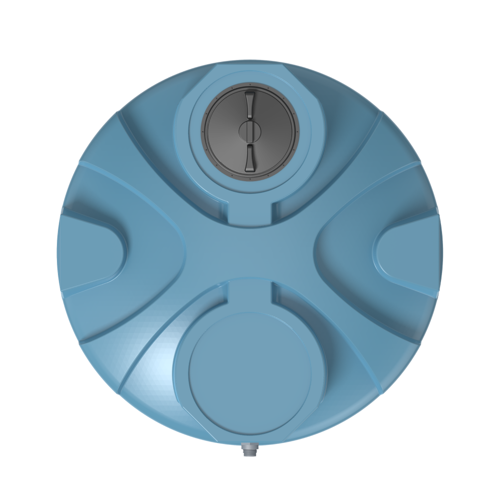 Elkhart Plastics 3000 Gallon Vertical Chemical Storage Tank 1.9 SG (307068A01) - top view, light blue - Elkhart Plastics product line photo