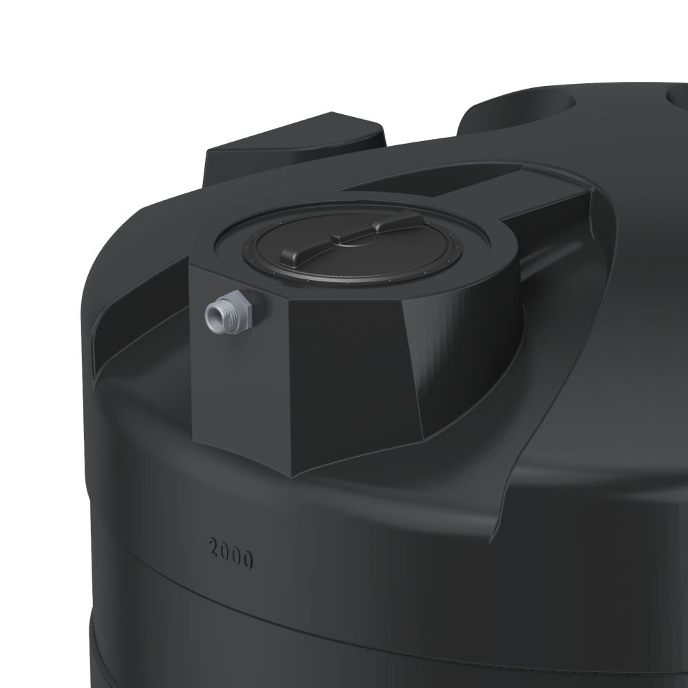 Elkhart Plastics 1000 Gallon Vertical Water Storage Tank 1.0 SG (307065A00) - top manway lid and top inlet fitting - Elkhart Plastics product line photo