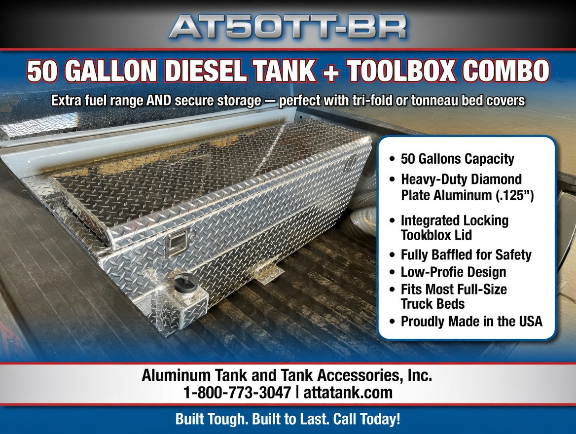 ATTA 50 Gallon Diesel Auxiliary Tank & Toolbox Combo(Tri-Fold Bed Cover)-AT50TT-BR